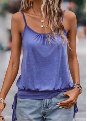 Ruched Dark Blue Scoop Neck Strappy Camisole Top