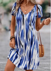 Dark Blue dresses,White dresses,Striped dresses,Dark Blue A Line V Neck Dress