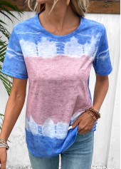 T-shirt col rond manches courtes bleu ciel