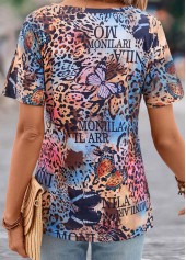 Multi Color tops,Animal Print tops,Letter tops,Butterfly Print Multi Color V Neck T Shirt