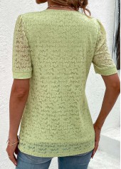Green tops,Plain Color tops,ROTITA Lace Green V Neck Short Sleeve Blouse