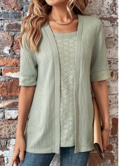 Sage Green tops,Plain Color tops,ROTITA Sage Green Square Neck Fake Two Piece Twinset