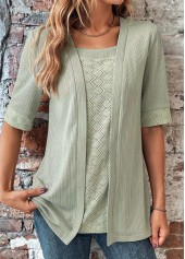 Sage Green tops,Plain Color tops,ROTITA Sage Green Square Neck Fake Two Piece Twinset