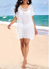 White swimwear,Plain Color swimwear,Patchwork Weave Design White Cover Up