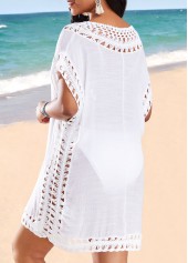 White swimwear,Plain Color swimwear,Patchwork Weave Design White Cover Up