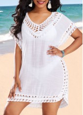 White swimwear,Plain Color swimwear,Patchwork Weave Design White Cover Up