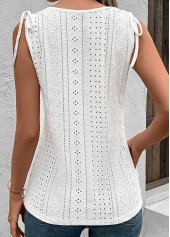 White tops,Plain Color tops,Button White Scoop Neck Tank Top