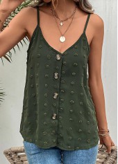 Green tops,Plain Color tops,Button Green V Neck Strappy Camisole Top