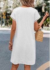 White dresses,Plain Color dresses,Everyday dresses,Casual dresses,Patchwork V Neck White Shift Dress