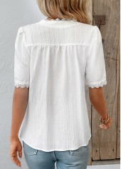 White tops,Plain Color tops,Patchwork White V Neck Short Sleeve Blouse