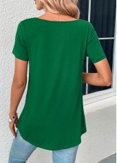 Green tops,Plain Color tops,Patchwork Green Boat Neck Short Sleeve T Shirt
