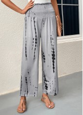 Grey bottoms,Graphic bottoms,Geometric bottoms,Striped bottoms,Smocked Graffiti Print Grey Elastic Waist Pants
