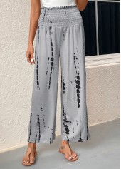 Smocked Graffiti Print Grey Elastic Waist Pants
