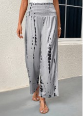 Grey bottoms,Graphic bottoms,Geometric bottoms,Striped bottoms,Smocked Graffiti Print Grey Elastic Waist Pants