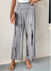 Grey bottoms,Graphic bottoms,Geometric bottoms,Striped bottoms,Smocked Graffiti Print Grey Elastic Waist Pants