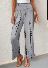 Grey bottoms,Graphic bottoms,Geometric bottoms,Striped bottoms,Smocked Graffiti Print Grey Elastic Waist Pants