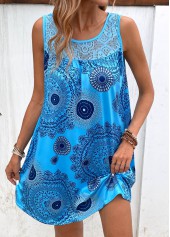 Sky Blue dresses,Dark Blue dresses,Tribal dresses,Everyday dresses,Casual dresses,Patchwork Tribal Print Sky Blue Shift Dress