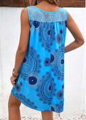 Sky Blue dresses,Dark Blue dresses,Tribal dresses,Everyday dresses,Casual dresses,Patchwork Tribal Print Sky Blue Shift Dress