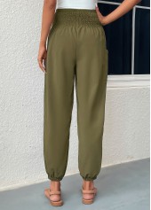 Blackish Green bottoms,Plain Color bottoms,Smocked Blackish Green Regular Elastic Waist Pants