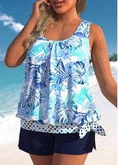 Blue plus size,Floral plus size,Plants plus size,Dot plus size,ROTITA Plus Size High Waisted Bowknot Floral Print Top