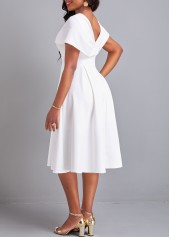 White plus size,Plain Color plus size,Plus Size Umbrella Hem White V Neck Dress