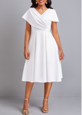 White plus size,Plain Color plus size,Plus Size Umbrella Hem White V Neck Dress