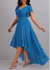 ROTITA Lace Blue High Low V Neck Dress | Rotita.com - USD $39.98