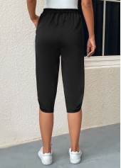Black bottoms,Plain Color bottoms,Pocket Black Jogger Elastic Waist High Waisted Pants