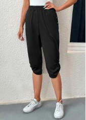 Black bottoms,Plain Color bottoms,Pocket Black Jogger Elastic Waist High Waisted Pants