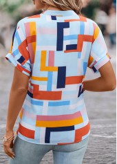 Multi Color tops,Geometric tops,Lightweight Geometric Print Multi Color Split Neck Blouse