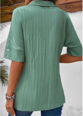 Sage Green tops,Plain Color tops,ROTITA Button Sage Green Turn Down Collar Short Sleeve Blouse