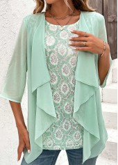 Mint Green tops,Plain Color tops,ROTITA Mint Green Round Neck Fake Two Piece Twinset