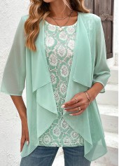Mint Green tops,Plain Color tops,ROTITA Mint Green Round Neck Fake Two Piece Twinset