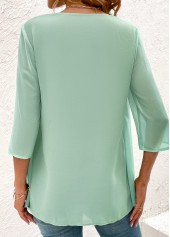 Mint Green tops,Plain Color tops,ROTITA Mint Green Round Neck Fake Two Piece Twinset