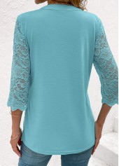 Light Blue tops,Plain Color tops,ROTITA Light Blue Square Neck Fake Two Piece Twinset