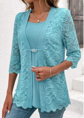 Rotita hellblaues gefälschtes zweiteiliges Twinset mit eckigem Ausschnitt