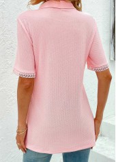 Pink tops,Plain Color tops,ROTITA Eyelet Pink Short Sleeve T Shirt