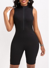 Black jumpsuits & rompers,Plain Color jumpsuits & rompers,Zipper Black Short Skinny Sleeveless Romper