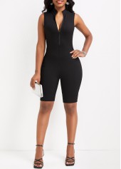 Black jumpsuits & rompers,Plain Color jumpsuits & rompers,Zipper Black Short Skinny Sleeveless Romper