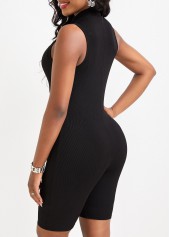 Black jumpsuits & rompers,Plain Color jumpsuits & rompers,Zipper Black Short Skinny Sleeveless Romper