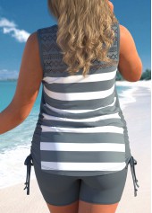 Dark Grey plus size,Striped plus size,Geometric plus size,ROTITA Dark Grey Plus Size Mid Waisted Striped Tankini Set