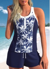 ROTITA Patchwork Navy Tropical Plants Print Tankini Set