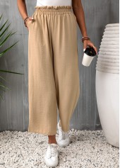 Light Camel bottoms,Plain Color bottoms,Pocket Light Camel Elastic Waist High Waisted Pants