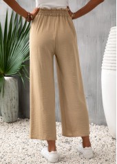 Light Camel bottoms,Plain Color bottoms,Pocket Light Camel Elastic Waist High Waisted Pants