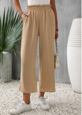 Pocket Light Camel Elastic Waist High Waisted Pants