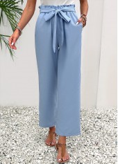 Dusty Blue bottoms,Plain Color bottoms,Pocket Dusty Blue Elastic Waist High Waisted Pants