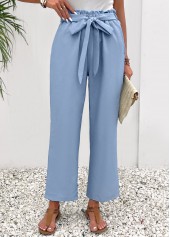 Dusty Blue bottoms,Plain Color bottoms,Pocket Dusty Blue Elastic Waist High Waisted Pants
