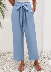 Dusty Blue bottoms,Plain Color bottoms,Pocket Dusty Blue Elastic Waist High Waisted Pants