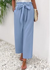 Pocket Dusty Blue Elastic Waist High Waisted Pants