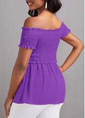 Neon Violet tops,Plain Color tops,ROTITA Smocked Neon Violet Off Shoulder T Shirt